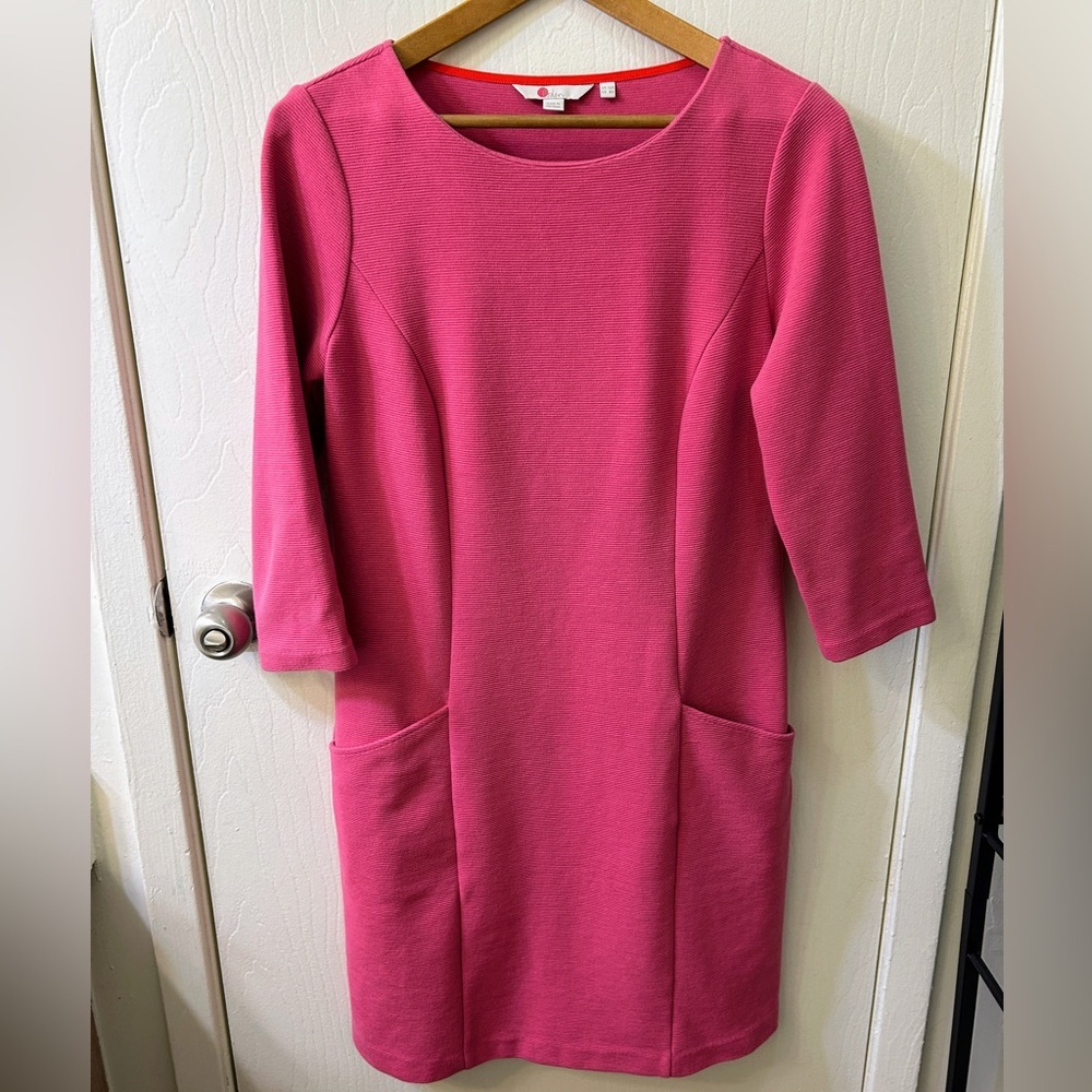 Boden Trinity Jersey Ribbed Pink Dress with Pockets, US 8R